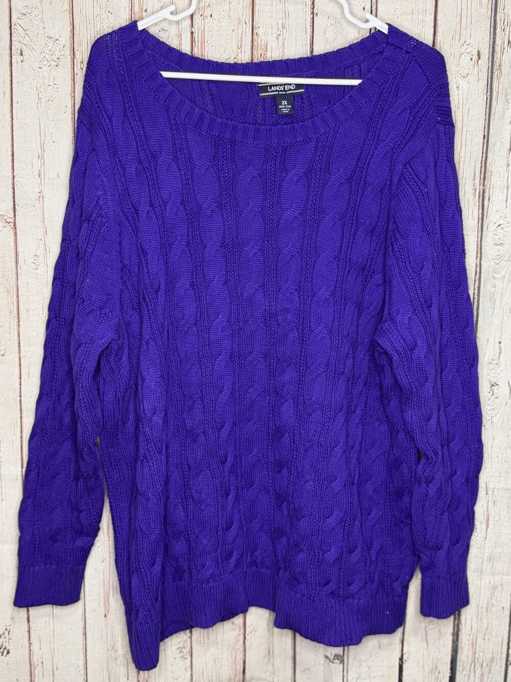 LANDS' END PURPLE BLUE CABLE KNIT SWEATER 2XL